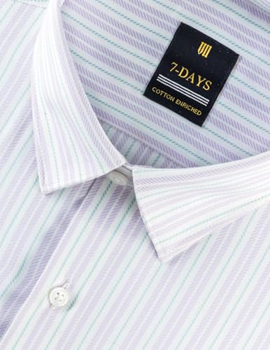 Image of 7-DAYS Men's Premium Striped Formal Shirt - Cotton Rich, Regular Fit, Full Sleeve, with Pocket, Wrinkle Resistant - Stylish Office & Everyday Wear.