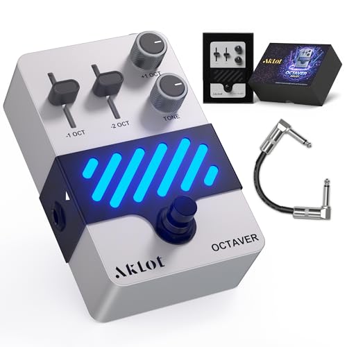 AKLOT Octave Electric Guitar Pedal: Fast Tracking & Dynamic Response +1/-1 Octave & Level Controls Mini Guitar Effects Pedal True Bypass NEON SubShift