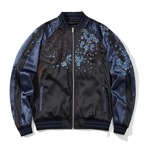 Lion Embroidery Men Bomber Jacket Reversible Satin Streetwear Retro Zip Up Windbreaker for Spring Autumn2