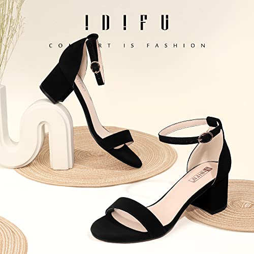IDIFU Women's Cookie-LO Low Block Heels Chunky Sandals Ankle Strap Wedding Dress Pump Shoes(Black Nubuck, 6) by IDIFU - Used condition - Image 3