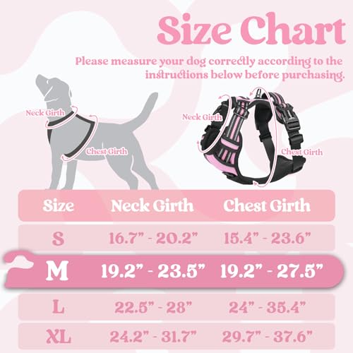 rabbitgoo Dog Harness Medium Sized, No Pull Easy On & Off with 3 Buckles Pet Harness, Adjustable Soft Walking Vest with 2 Clips and Handle, Reflective for Medium Dogs, Pink, M by rabbitgoo - Image 2