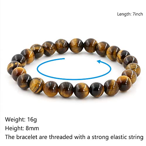 Natural Gemstones Tiger Eye Bracelet 8Mm Chakra Round Beads Energy Power Crystal Reiki Healing Elastic Stretch Stone Bracelets For Women Men 7 Inch #TOP1