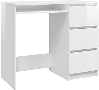 vidaXL Desk Computer Desks Workstation Corner Desks Office Desks Student Office Work Station Modern Furniture High Gloss White Engineered Wood