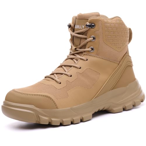 Hogent Steel Toe Boots for Men Women Comfortable Lightweight Work Boots for Men Slip Resistant Waterproof High Top Steel Toe Safety Shoes Puncture Proof Indestructible Construction Shoes