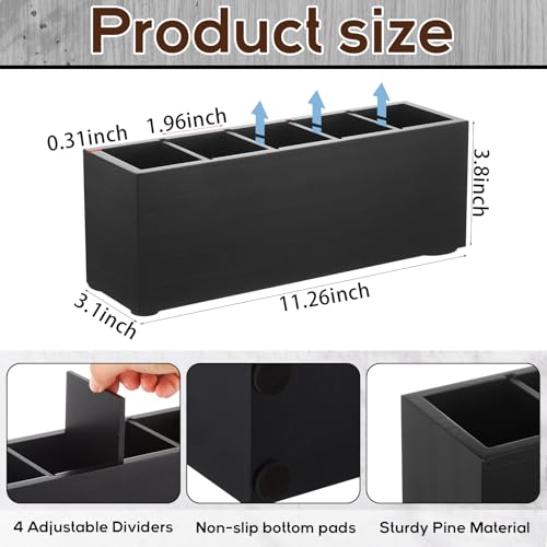 Image of Jetec Wooden Pencil Pen Holder for Desk 5 Compartments Cosmetic Makeup Brush Stationery Office Desktop Organizers for Countertop Adjustable Silverware Caddy for Party, Art Supplies,Home decor(Black)