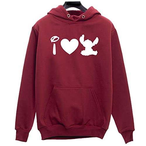 Moletom Canguru Unissex I Love Lilo Stitch Personagens (G, Bordô)