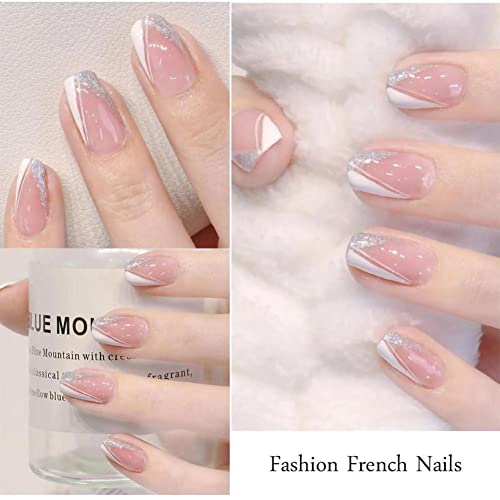 6 Sheets French Nail Art Stickers Decal, 3D Self-Adhesive French Nail Decals Tips V Shape Nail Guides French Foil Shiny Nail Design Manicure French Tip Nail Sticker Diy Nail Decoration #TOP6