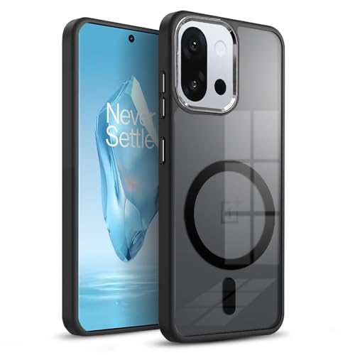 Image of KARWAN Translucent Hybrid Back Case Cover Compatible with Oneplus 13T,Oneplus 13S Shockproof Case with Camera Protection, N52 Magnet Cover Case with Magnetic MagEaze Wireless Charging Cover (Black)