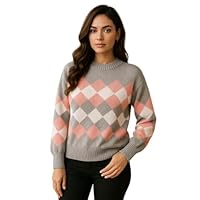 Blusa Tricot Manga Longa Detalhe Losango (BR, Alfa, Único, Regular, Rosa)