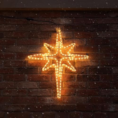 Image of Festive Lights – ConnectPro® 70cm Christmas North Star Rope Light Silhouette Motif – 144 Warm White LED Xmas IP65 Outdoor Static Connectable Wall Decoration Lighting (with Plug)