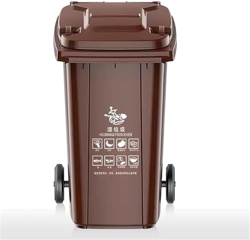屋外用ゴミ箱100L 120L 240L 大型キッチンゴミ箱、蓋と車輪付き、頑丈なゴミ箱、パティオ、裏庭、デッキ、道路脇用(Brown,120L)