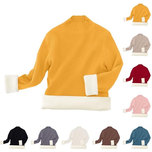 Ikevan Boys Girls Fleece Lined Shirts Kids Thermal Ribbed Knitted Sweater Winter Padded Turtleneck (Blue, 12 Years)