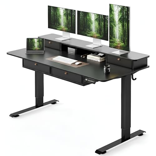 CubiCubi 55" x 30" Standing Electric Desk with Drawers, Black