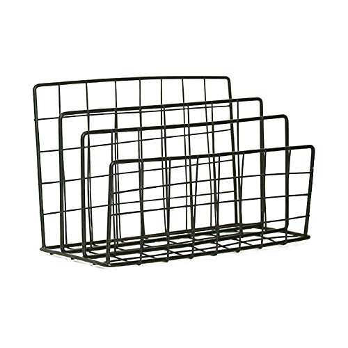 Preisvergleich Produktbild TUEU Zeitschriftenhalter Metall 3 Fächer Briefständer Schreibtisch Organizer Bücherregal (schwarz)