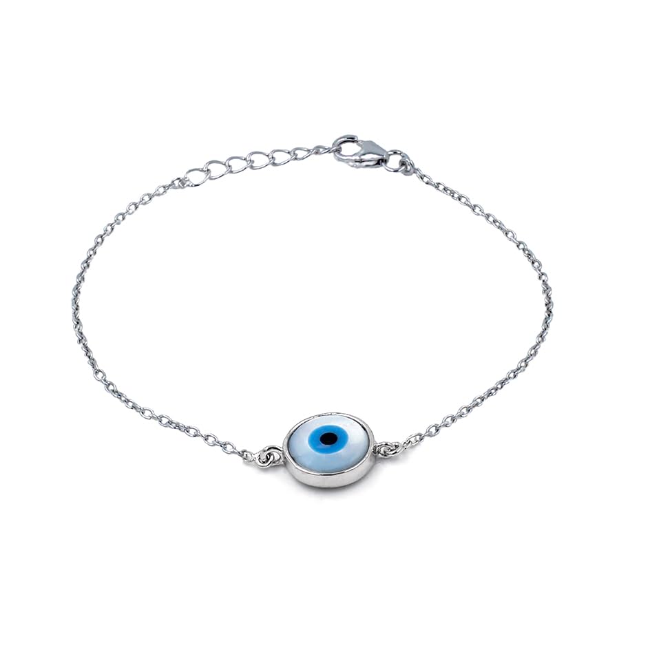 Pulsera de protección contra el mal de ojo hecha a mano para mujer, de plata de ley 925, moderna, minimalista, ajustable, joyería, Wrist Size : 6.5 to 7.25 Inch, Plata de ley, No es una piedra