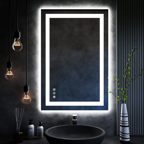 Image of ISKM 36'' x 24'' LED Mirror for Bathroom Lighted Vanity Mirror for Wall Front Lights + Backlit LED Bathroom Mirror Anti-Fog Tempered Glass ETL Listed