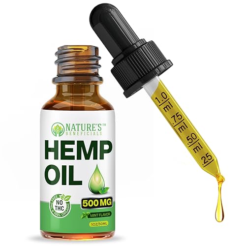 NATURE'S BENEFICIALS Organic Hemp Oil Extract Drops 500mg - Premium Pain, Stress, Joint, Sleep Support - Omega Fatty Acids 3 6 9, Non-GMO Ultra-Pure & CO2 Extract Drops