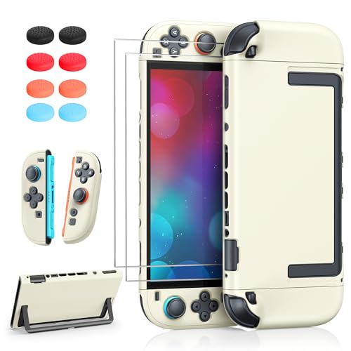 Image of FYOUNG Upgrade Switch 2 Protective Case&Screen Protector Set, Dockable Cover Hard Shell for Nintendo Switch 2 2025 Console Accessories,Travel-Friendly,Kickstand Cutouts(Apricot, for Switch 2 7.9inch)