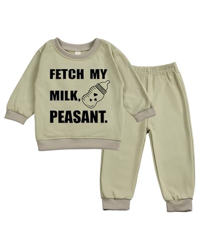 SunoZee Toddler Baby FETCH MY MILK, PEASANT Long Sleeve Sweatshirt Top Jogger Pants Set Cute Fall Winter Clothes Set