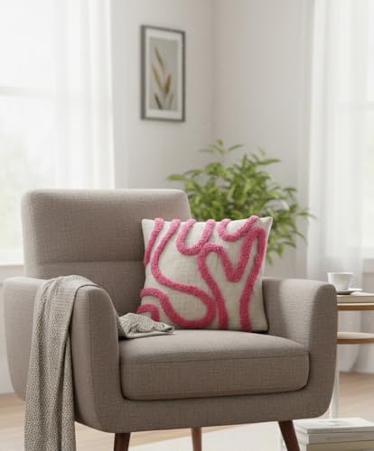 Image of Furnistitchs Premium Decorative Throw Cushion Pillow Cover Boho Home Decor - Living Room Bedroom Couch Sofa Cushion Covers 16 inch x 16 inch (1, Pink Zigzag)