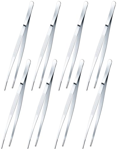 Yaomiao 8 Packs 8 Inch Cooking Tweezers Bar Kitchen Tongs, Silver