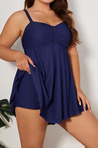 Women's Plus Size One Piece Swimsuit Cover Up Bathing Suits Flowy Swim Dress with Shorts4
