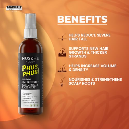 Nuskhe by Paras Ayurvedic Phus Phus Rice Hair Mist | Fermented Rice Water with Bhringraj, Coffee & Amla | Helps Reduce Hair Fall & Support Hair Growth | Lightweight Leave-In Overnight Hair Mist | For Men & Women | 100ml