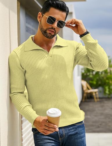 Image of DENIMHOLIC Men's Cotton Full Sleeve Collar Polo Sweater for Men, Rib Knitted Sweaters for Men Winter Sweater for Man