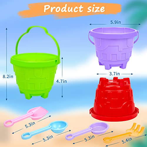 Beach Toys Plastic Castle Mold Sand Buckets - Beach Bucket Set Sand Pail with Handle for Kids Kids Toddlers Easter Baskets with Handles Ideas Pack of 4 Sets Bundle