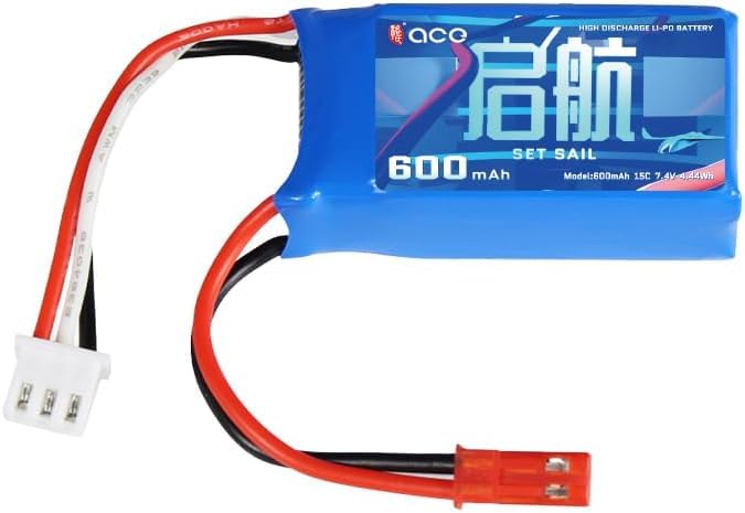 YUNIQUE GREEN-CLEAN-POWER - 7.4V 600mAh 15C 2S LiPo Battery with 2 Pin JST Connector - Compatible with RC A560, SU27, D460, RC4GS V3, RC6GS V3, AT10II, AT9S Pro, T8FB, T12D, T16D