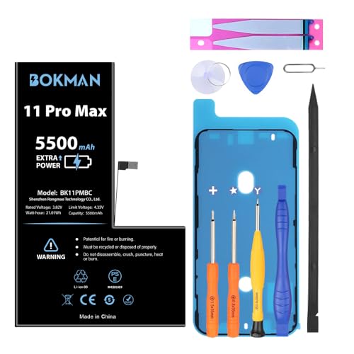 Bokman para iPhone 11 Pro MAX Batería, Batería de Polímero de Iones de Litio de Alta Capacidad de 5500mAh con Todos los Kits de Herramientas y Tiras Adhesivas