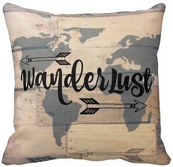 LOVEPreferred Wanderlust Rustic Wood Travel World Map New Home Fashion Decor Throw Pillow Case Polyester Cushion Cover 16 x 16 Inches