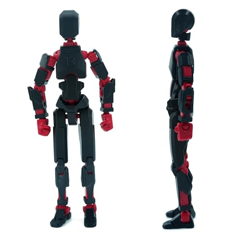 Image of Dummy 13 Action Figure Robot | Fully Articulated 3D Printed Robot Toy | 5.4-inch Collectible Figurine | Matte Finish| Unassembeled (Black-Red)