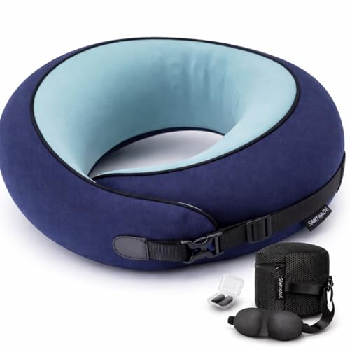 Almohada de viaje de espuma viscoelástica azul miniatura 1