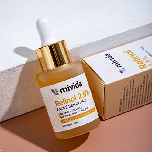 Mivida Firming 2.5% Retinol Serum For Face | Organic Anti-Aging Formula With Hyaluronic Acid, Vitamin C, Vitamin E & Collagen | 1 Fl Oz #TOP4