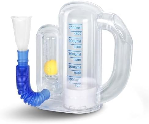 Breathing Exercise Device for Lungs, Deep Breathing Trainer for Adults - 5000ml Volume Measurement with Flow Rate Indicator