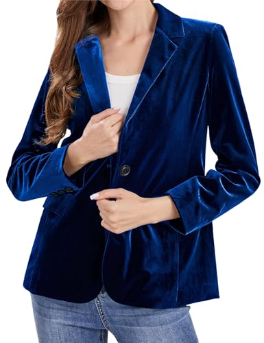 CHARTOU Women 1 Button Fitted Velvet Blazer Jacket Business Suit Jacket Work Office Notched Collar2