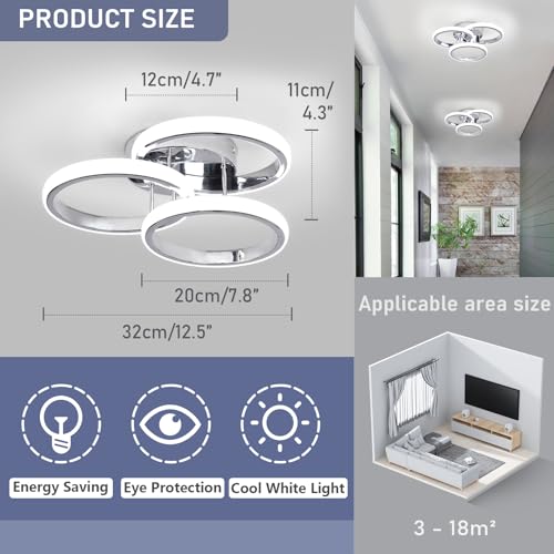 EIDISUNY LED Ceiling Light Modern 36W 3 Circle Silver LED Ceiling Lights Fixture for Hallway Office Bedroom Kitchen Dining Room Living Room Lamp - Image 2