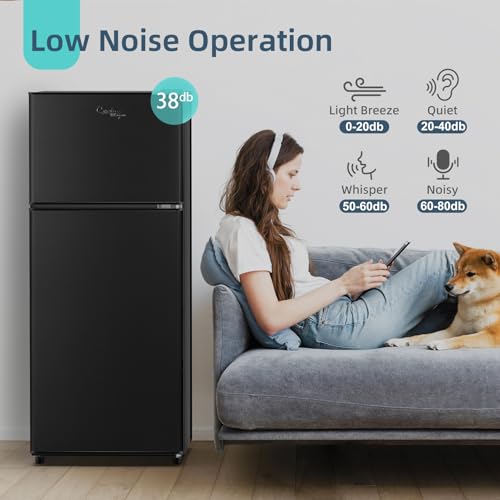 Image of Cucina Magica Mini Fridge with Freezer, 3.8 Cu.Ft Small Fridge, Energy Saving, Low Noise,7 Adjustable Thermostat, Double Door Small Refrigerator for Dorm, Bedroom, Office