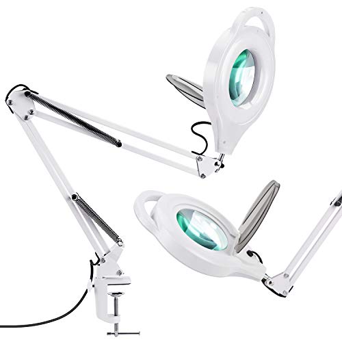 TOMSOO LED Dimmable Magnifying Lamp with Clamp - 1,200 Lumens Bright Lighted 5-Diopter