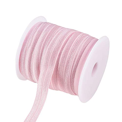 BENECREAT 32 Yard 5/8" 15mm Pink Foldover Elastic Stretch FOE Elastic Ribbon for Hair Ties Hairbands and Hair Bow
