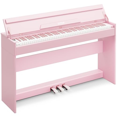 IKTMI 木製 電子ピアノ 88鍵盤 ピアノ 88鍵 アップライト ピアノ スタンド一体型 Digital Piano ペダル付き MIDI対応 子供 初心者 練習用 ピンク