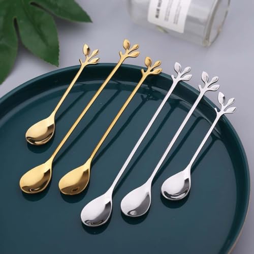 Cuchara decorativa de metal con hoja con tenedor a juego para café, té y postre (2#)