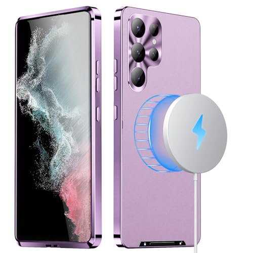 Coque Samsung S23 Ultra MagSafe luxe en aluminium et cuir PU mat pour une élégance durable