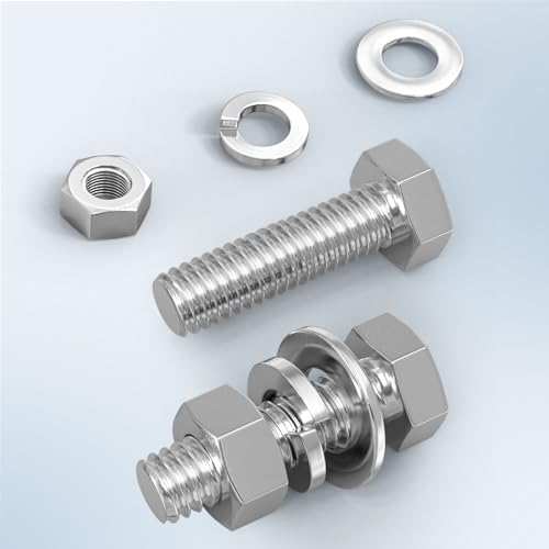 Image of 20PCS 3 /8-16 x 1-1 /4 inch 304 Stainless Steel Fully Threaded Bolt with Nut Flat & Lock Washers and Spanner