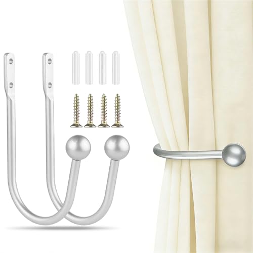 Curtain Tieback Holdbacks 2pcs Metal Curtain Hooks for Wall Mounted Curtain Drapery Holder Pull Backs for Hanging Items and Window Decoration Silver