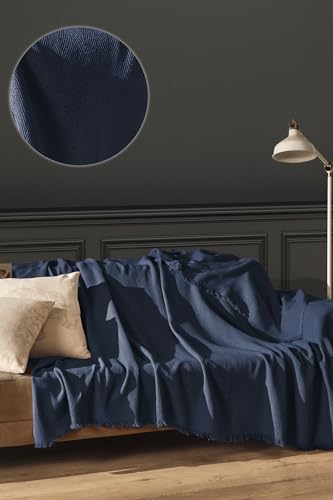 BOHORIA® Colcha Sera, 100 % algodón reciclado, Oeko-Tex®, manta reversible para sofá, extragrande (azul marino, 200 x 230 cm)