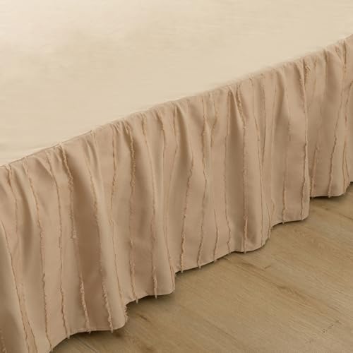 Bed Skirt King Size, Ruffled Bed Skirt with Split Corners, King Bed Skirt 14 Inch Drop, Striped Boho King Size Bed Skirts, Light Camel, 14'' King