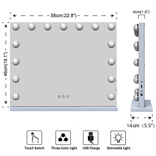 Manocorro Vanity Mirror With Lights Hollywood Makeup Mirror, Large Vanity Lighted Mirror With 15 Led Bulbs, Hollywood Mirror With 3 Color Modes For Bedroom, Tabletop Or Wall-Mounted, 23X18 Inch #TOP2