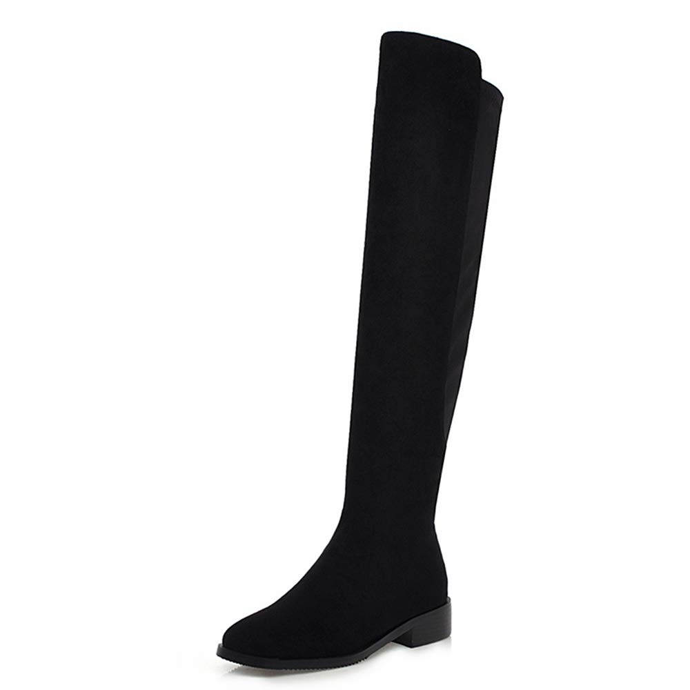 CUTEHEELS Damen Overknee Stiefel Blockabsatz 3cm Reißverschluss Runde Zehe